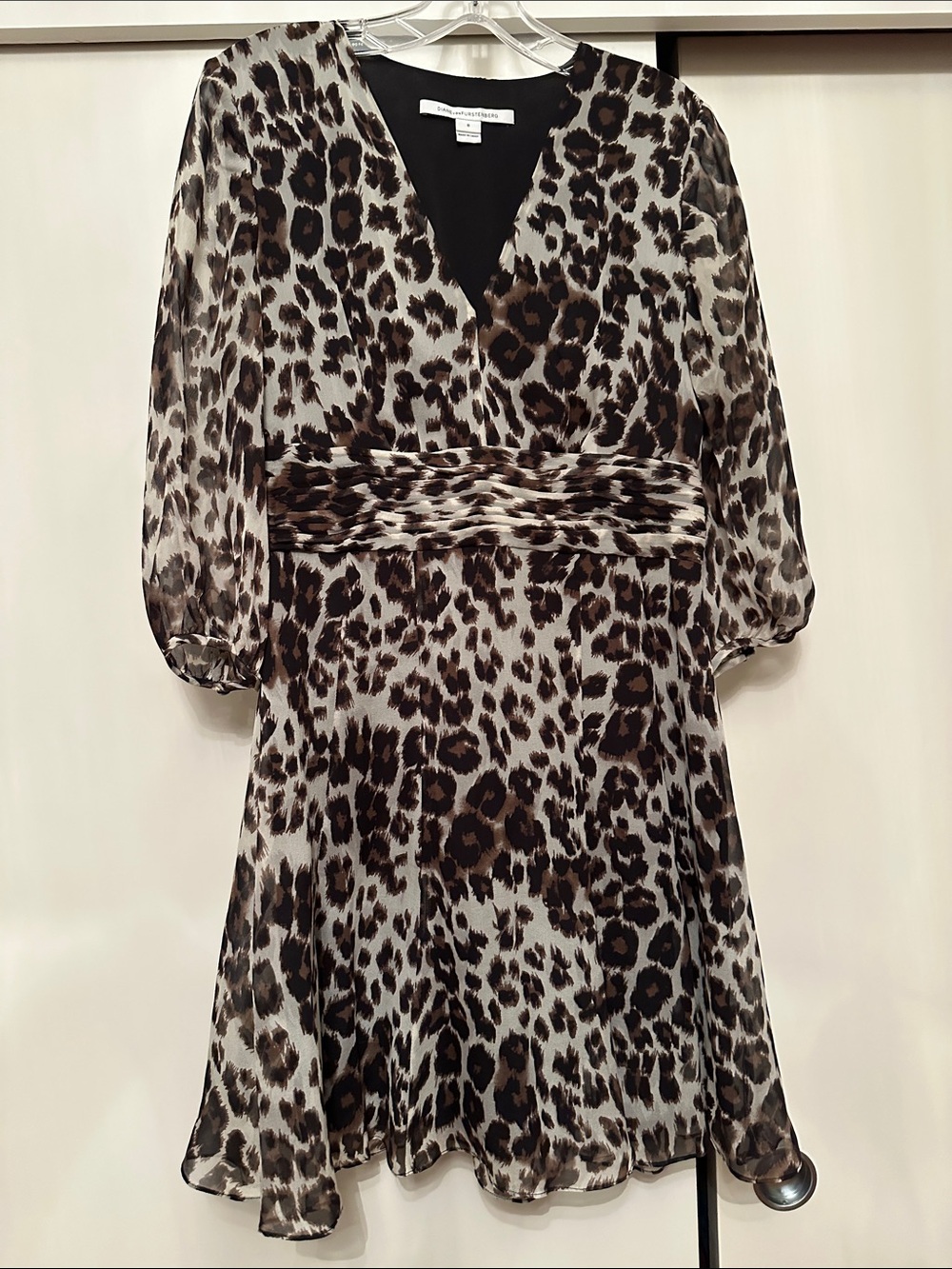 Diane Von Furstenberg Leopard Print V-Neck Mini Dress - Brown/Black